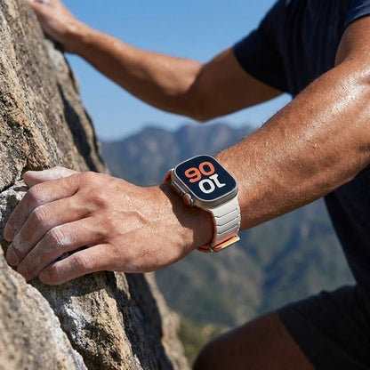 8721438361335 Sterrenlicht oranje horlogebandje smartwatch dames en heren magnetisch sport siliconen band geschikt voor Apple Watch 42 mm 44 mm 45 mm 46 mm 49 mm tweekleurig sportief ontwerp vervangende watch band