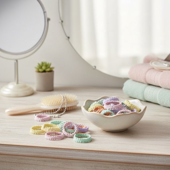 Pastel haar elastiekjes set 50 stuks – zachte gekartelde elastiekjes voor meisjes en dames – multicolor mini haaraccessoires voor dagelijks gebruik