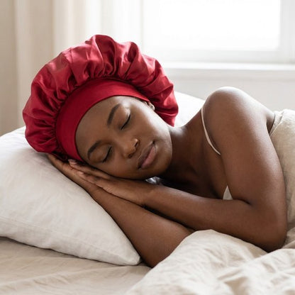 Set van 4 satijnen haar bonnets dames en heren – elastische slaapmutsen met brede band – satijnen haarmutsen tegen pluis en wrijving – antikroes slaap caps in zwart, turquoise, rood en goudkleurig