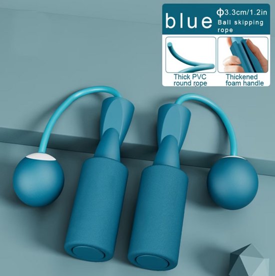 Blauw draadloos springtouw fitness springtouw volwassenen en kinderen met foam handvatten en verzwaarde ballen kort spring touw voor cardio training conditie training thuis workout binnen en buiten