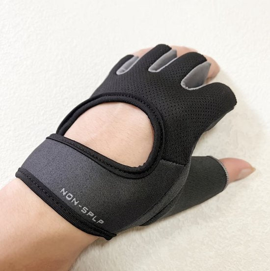 Zwart fitness handschoenen heren en dames – vingerloze sport handschoenen met antislip palm en verstelbare polsband – ademende trainingshandschoenen voor sportschool, krachttraining, gewichtheffen en fietsen – maat L