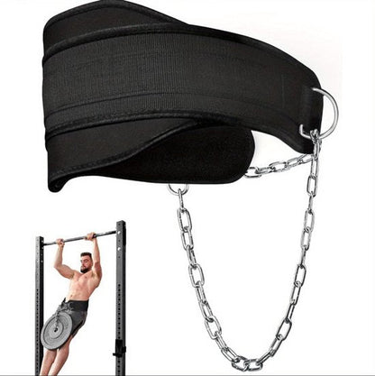 Zwart dip belt gewichthef riem unisex met metalen ketting voor krachttraining – fitness dip riem voor pull ups dips squat training en weighted calisthenics met verstelbare ketting