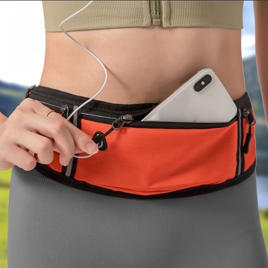 Grijze sport heuptas unisex running belt verstelbare hardloop heuptas met ritsvakken reflecterende strepen en kliksluiting tailleband geschikt voor telefoon sleutels pasjes en kleine accessoires voor hardlopen fitness wandelen
