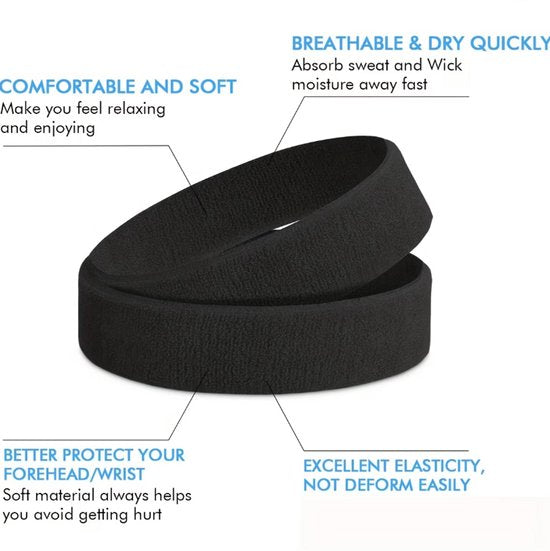 Zwart wit grijze sport hoofdband set voor dames en heren – 3 delige zweetband haarband set met zachte textiel structuur – elastische sport hoofdbanden voor fitness, hardlopen, gym en training