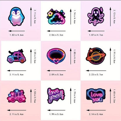 Multikleur neon stickers set 100 stuks – graffiti stickers met paarse en kleurrijke illustraties – pvc plak stickers voor kinderen en volwassenen – decoratieve sticker set