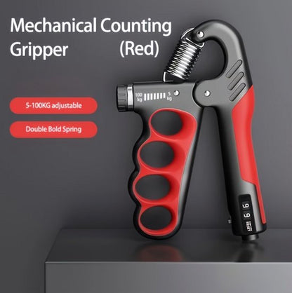 Rood handtrainer grip trainer hand kracht trainer verstelbare hand grip versterker met teller en metalen veer 5-100 kg pols trainer fitness hand knijper voor heren en dames voor hand training en vinger oefeningen
