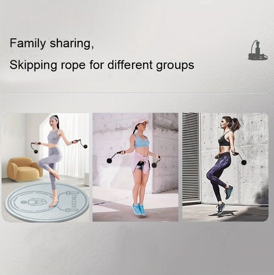 Blauw draadloos springtouw fitness springtouw volwassenen en kinderen met foam handvatten en verzwaarde ballen kort spring touw voor cardio training conditie training thuis workout binnen en buiten