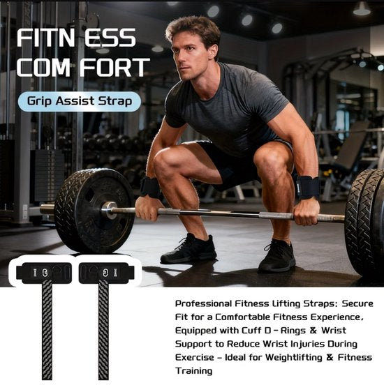 Zwart lifting straps polsbanden unisex met antislip grip en verstelbare polsband – fitness gewichtheffen straps voor krachttraining deadlift pull ups barbell training en sportschool gebruik