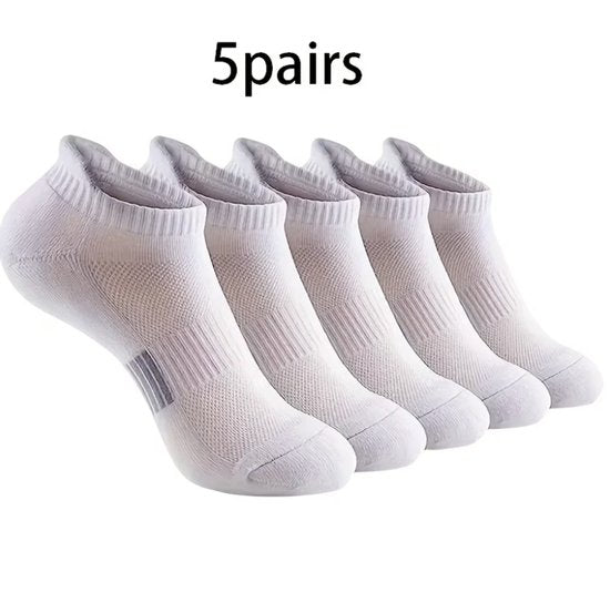 Wit sport sokken heren dames – lage sportsokken met elastische pasvorm – ademende enkelsokken voor hardlopen fitness en training – comfortabele sport sokken – maat 43-46 – set van 5 paar