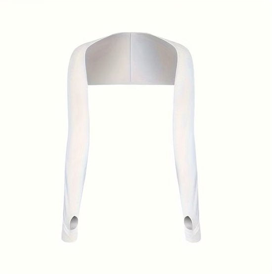 Witte armstukken unisex lange sport arm mouwen met schouderband en duim opening ademende rekbare sneldrogende armwarmers voor fietsen hardlopen vissen en outdoor activiteiten