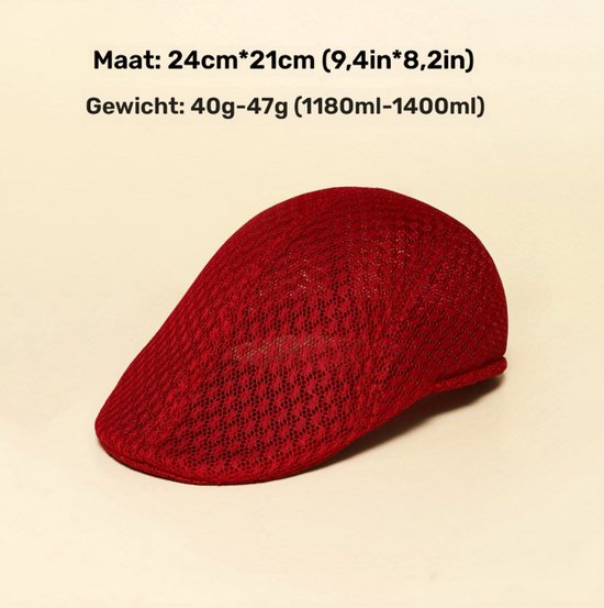 Bordeauxrode mesh flat cap heren en dames – ademende retro pet met lichtgewicht design – Koreaanse stijl forward cap met gebogen vorm voor outdoor en dagelijks gebruik