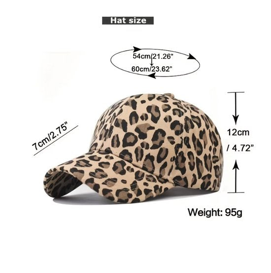 Donkerbruin zwart luipaardprint baseball pet dames – cap met dierenprint en gebogen klep – verstelbare casual baseball pet met luipaard patroon – bruine dames pet voor outdoor en dagelijks gebruik