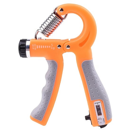 Oranje Grijs handtrainer grip trainer hand kracht trainer verstelbare hand grip versterker met teller 5-60 kg pols trainer fitness hand knijper met metalen veer voor heren en dames voor hand training vinger en onderarm oefeningen