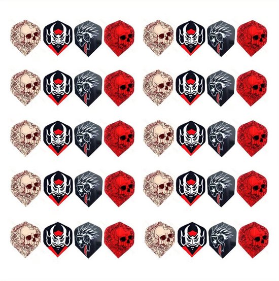 Multikleur dart flights set standaard vorm – PET dart vlucht veren voor heren en dames – dart flights met verschillende skull en grafische ontwerpen – set van 40 dart flights voor standaard dartpijlen