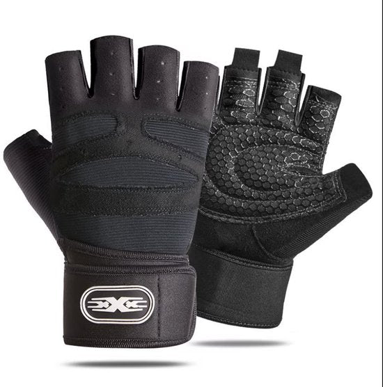 Zwart fitness handschoenen heren en dames – vingerloze sport handschoenen met antislip palm en verstelbare polsband – ademende trainingshandschoenen voor krachttraining, gewichtheffen, fitness, fietsen en outdoor sport