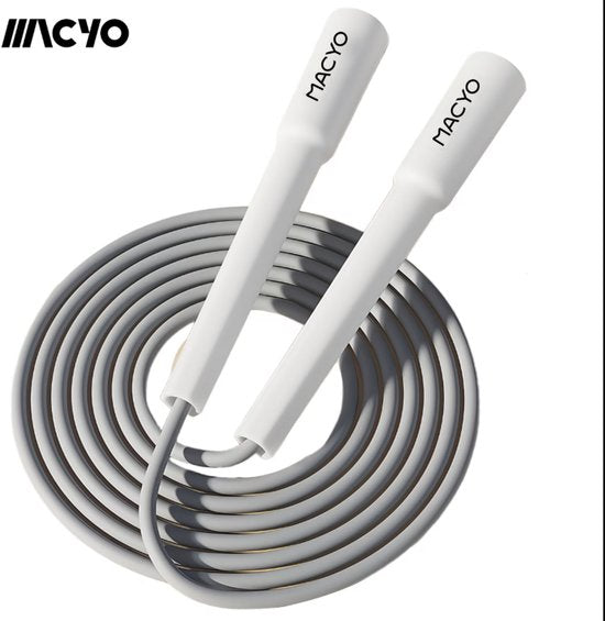Grijs springtouw fitness springtouw volwassenen en kinderen verstelbaar snelheid spring touw met kunststof touw en grijze handvatten voor cardio training conditie training thuis workout gym oefening