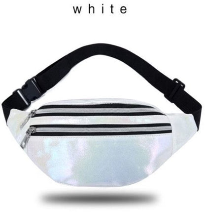 Wit metallic heuptas dames en heren holografische heuptas verstelbare band met gesp meerdere rits vakken compact crossbody heuptasje glanzende laser look voor festivals reizen en dagelijks gebruik