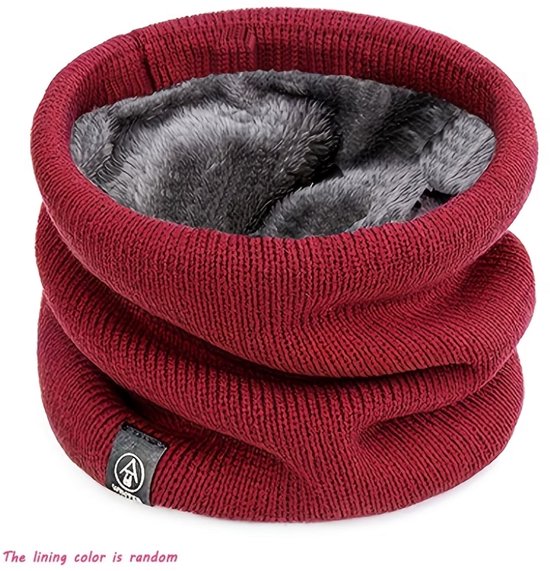 Wijn rood nek warmer unisex effen gebreide nekwarmer met zachte voering stretch hals warmer winter sjaal voor dames en heren geschikt voor buiten activiteiten wandelen fietsen hardlopen