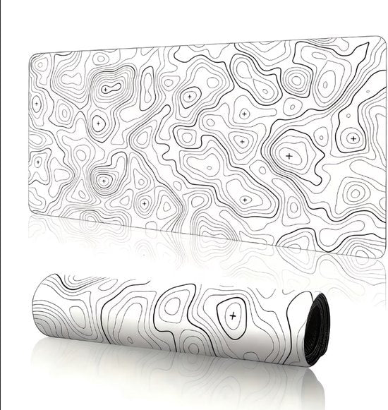 Wit zwart abstract patroon muismat groot formaat voor heren en dames – moderne lijnen design gaming bureau mat large keyboard mat rechthoekig antislip 30 x 60 cm
