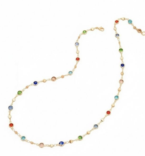 8721381459738 Goudkleurige ketting voor dames met ronde meerkleurige kralen