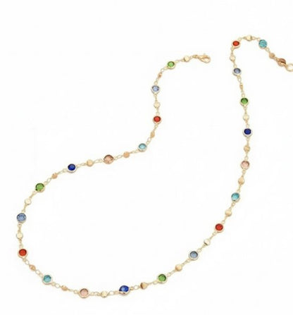 8721381459738 Goudkleurige ketting voor dames met ronde meerkleurige kralen