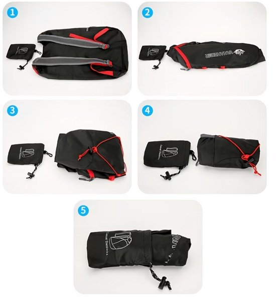 Opvouwbare sport rugzak zwart rood – lichtgewicht outdoor rugtas voor wandelen, fietsen en reizen – compacte sporttas met verstelbare schouderbanden en opbergvakken voor sport en outdoor