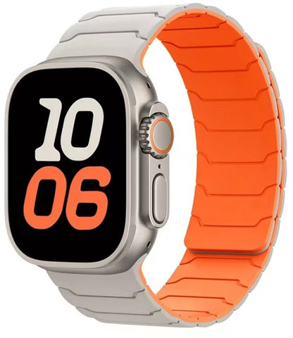 8721438361335 Sterrenlicht oranje horlogebandje smartwatch dames en heren magnetisch sport siliconen band geschikt voor Apple Watch 42 mm 44 mm 45 mm 46 mm 49 mm tweekleurig sportief ontwerp vervangende watch band