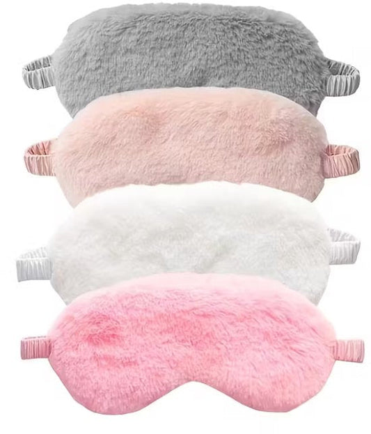 Grijs roze wit pluche slaap masker oog masker dames en heren – 4 delige set zacht fleece slaapmasker met elastische band, bedekkend oog masker voor slapen, reizen en rustmomenten