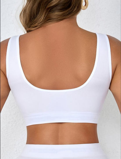 Wit sport beha dames – naadloze sport bh set – elastische dunne sport top zonder sluiting – ademende enkellaagse sport bh met brede schouderbanden – lichte ondersteuning – fitness yoga hardlopen – maat XXL – set van 3