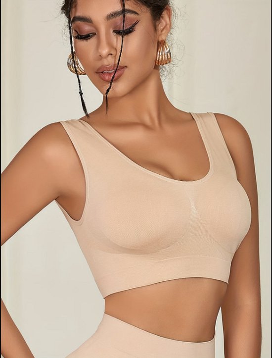 Zwart wit beige sport beha dames – naadloze sport bh set – elastische comfort sport bh zonder sluiting – ademende lichte ondersteuning – dunne sport top met brede schouderbanden – set van 7 – maat M