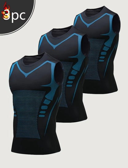 Zwart compressie sport shirt heren – mouwloos sport top – ademend training shirt met ronde hals – elastisch fitness shirt voor hardlopen fitness basketbal – aansluitende basislaag – set van 3