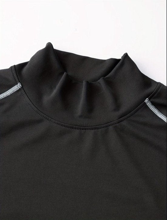 Donkergrijs fitness shirt heren – compressie sport shirt met hoge hals – lange mouwen sport top – elastisch training shirt voor fitness hardlopen boksen – aansluitend sport shirt als basislaag – maat XXL