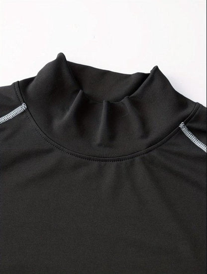 Donkergrijs fitness shirt heren – compressie sport shirt met hoge hals – lange mouwen sport top – elastisch training shirt voor fitness hardlopen boksen – aansluitend sport shirt als basislaag – maat XL