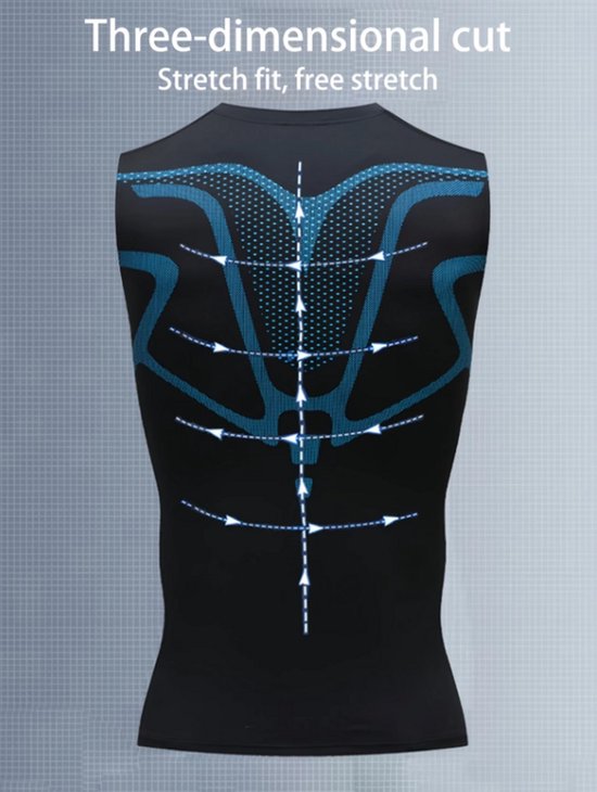 Zwart compressie sport shirt heren – mouwloos sport top – ademend training shirt met ronde hals – elastisch fitness shirt voor hardlopen fitness basketbal – aansluitende basislaag – set van 3