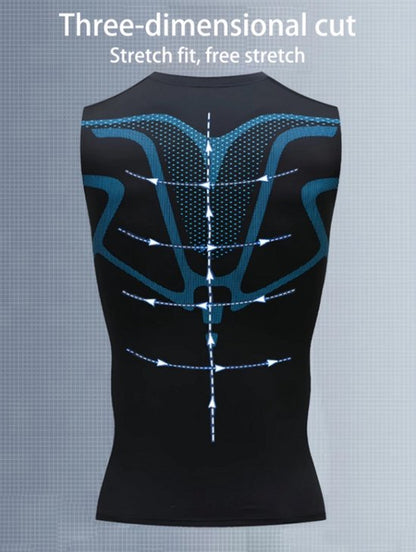 Zwart compressie sport shirt heren – mouwloos sport top – ademend training shirt met ronde hals – elastisch fitness shirt voor hardlopen fitness basketbal – aansluitende basislaag – set van 3