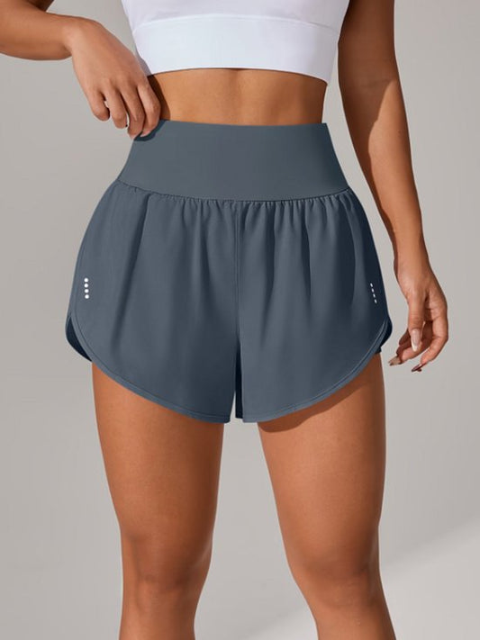 Grijs sport short dames – high waist fitness short – elastische yoga short met brede tailleband – lichte workout short voor hardlopen fitness training en yoga – sportieve korte fitness broek – maat S