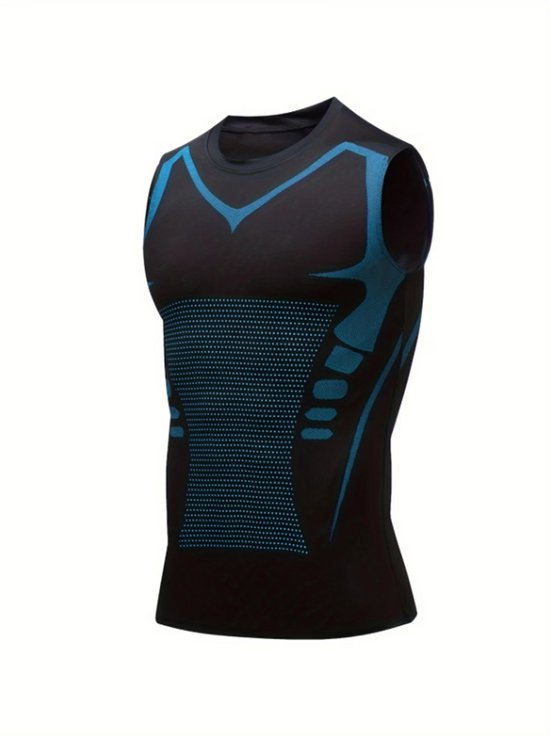 Zwart compressie sport shirt heren – mouwloos sport top – ademend training shirt met ronde hals – elastisch fitness shirt voor hardlopen fitness basketbal – aansluitende basislaag – set van 3