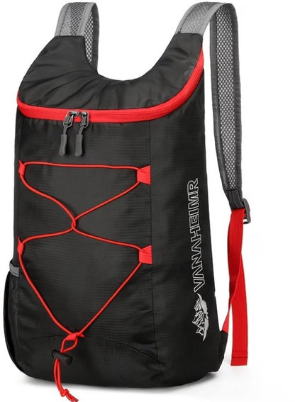 Opvouwbare sport rugzak zwart rood – lichtgewicht outdoor rugtas voor wandelen, fietsen en reizen – compacte sporttas met verstelbare schouderbanden en opbergvakken voor sport en outdoor