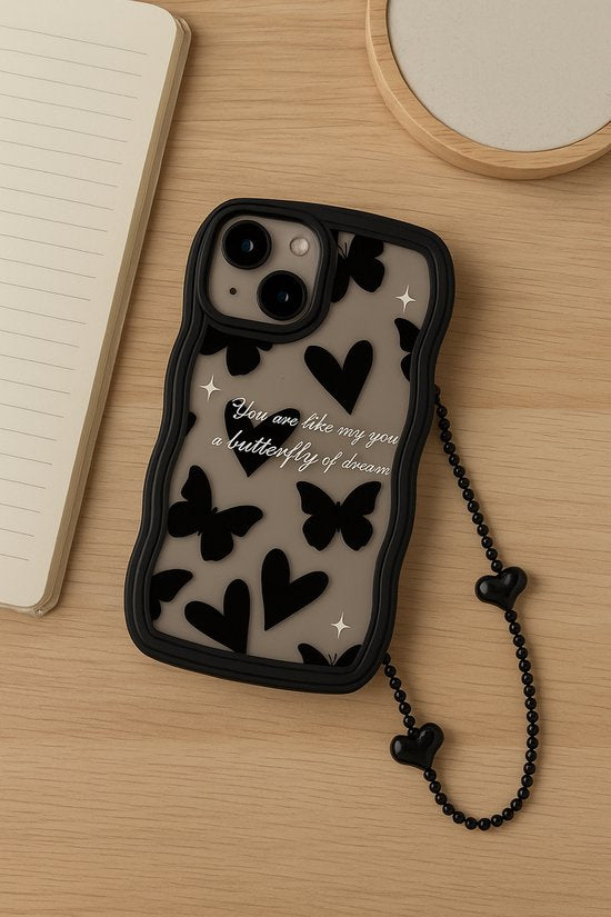 Golvend Hoesje Geschikt voor iPhone 11 Telefoonhoesje Case Hartjes en Vlinders Patroon met Koord