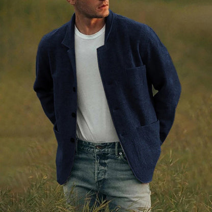 Men’s Wool Blend Cardigan Jacket – Lightweight Knitted Outerwear with Pockets