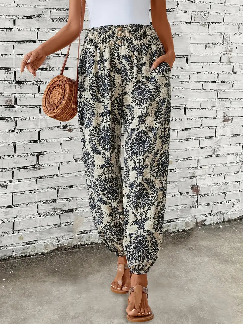 Boho-chic damebukser med grafisk print – Solara