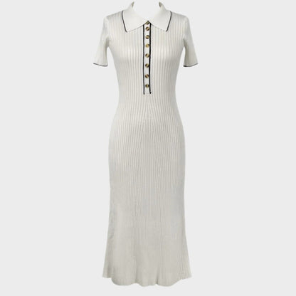 Lídia | Vestido de Malla con Decote en V y Botones