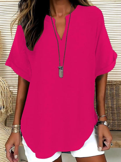Xalina - Soft-Touch Notched-Neck Blouse