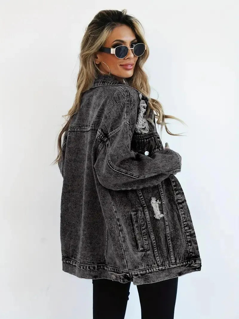 Giacca in denim oversize impermeabile e foderata da donna