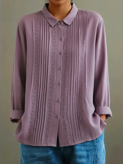 Chemise en coton et lin pour femme – Modèle estival élégant et léger, orné de dentelle