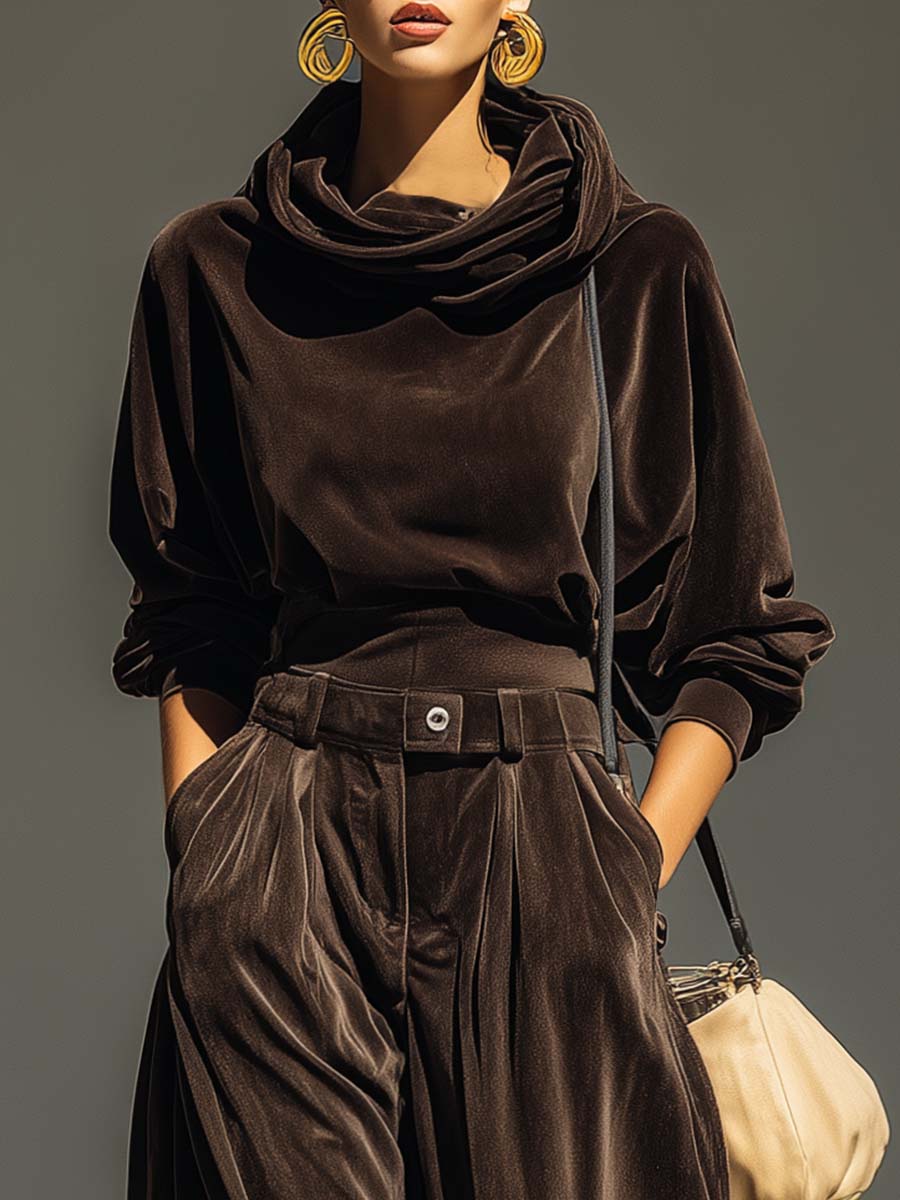 Olivia™ | Vintage-braunes Samt-Hoodie- und Relaxed-Hosen-Set