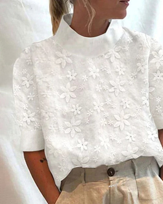 Damen Bluse mit Hohem Kragen | Kurzarm