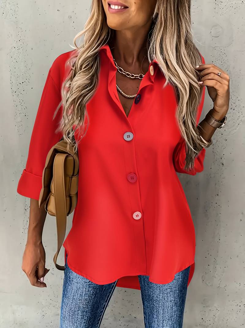 Lasangi - Camicia Casual a Maniche Lunghe Con Bottoni Multipli