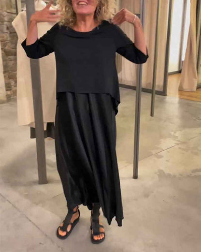 Kleid-Set mit Träger-Plateau und einfarbigem Top