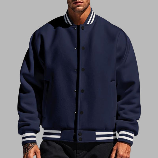 Classic Button-Up Baseball Jacket with Stand-Up Collar